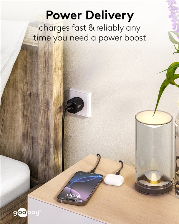 USB-Netzteil Goobay 1xUSB-C 1xUSB-A 20W PD GaN schwarz