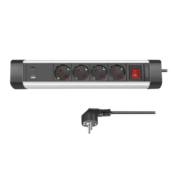 Steckdosenleiste LogiLink sw 4xSchutzko 2xUSB 1,5m Schalter