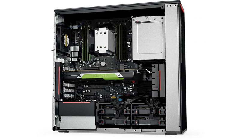 Seitlich geöffneter PC mit sichtbaren Komponenten wie Mainboard, Grafikkarte, Kühler und Kabel – Symbol für Gaming-PCs, Custom-Builds oder Hardware-Upgrades.