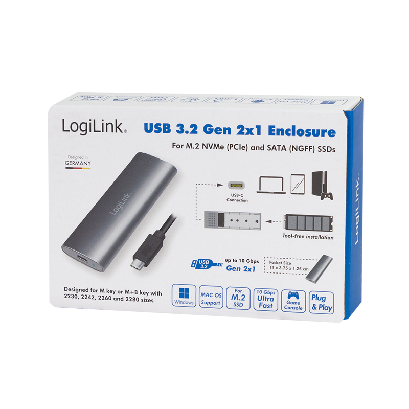 Gehäuse LogiLink USB-C M.2 NVMe&SATA USB3.2 Gen2x1 Type-C