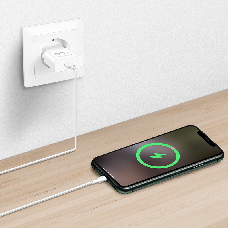 USB-Netzteil LogiLink 1xUSB-C 20W PD GaN weiß