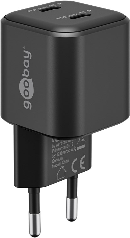 USB-Netzteil Goobay 2xUSB-C 35W PD GaN schwarz
