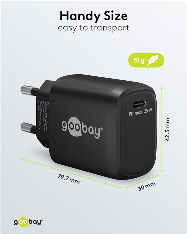 Netzgerät Goobay USB-C schwarz 3,3V-11VDC 25W Power Delivery