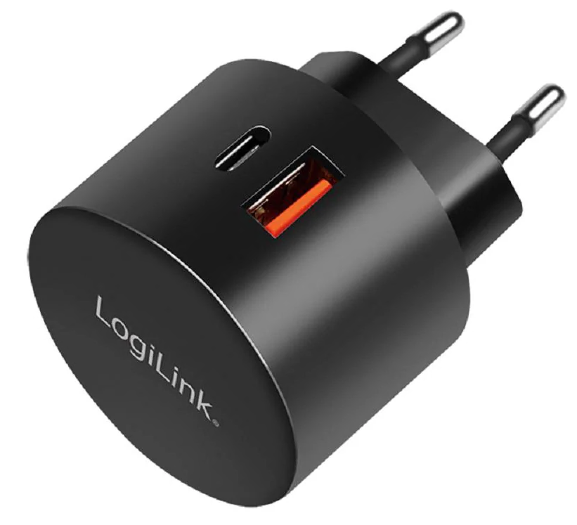 USB-Netzteil LogiLink 1xUSB-C 1xUSB-A 20W PD schwarz