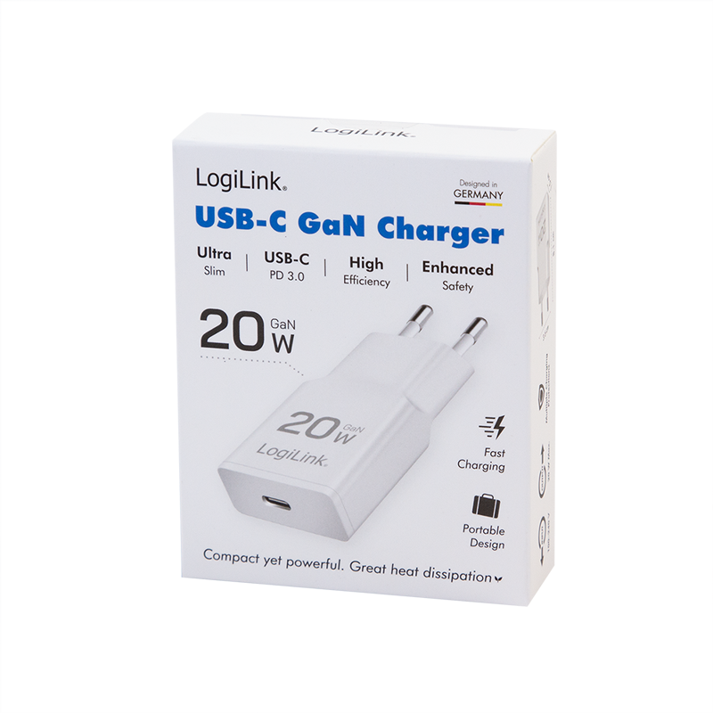 USB-Netzteil LogiLink 1xUSB-C 20W PD GaN weiß