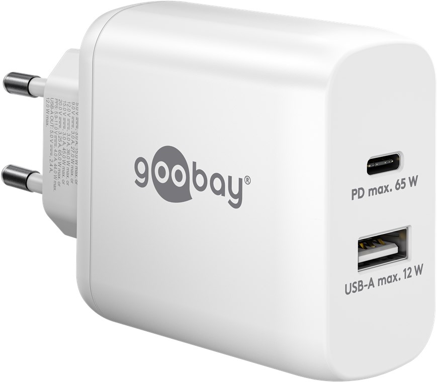 Netzgerät Goobay USB-C/USB-A weiß 5-20VDC 65W PD GaN