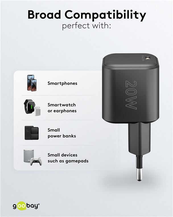 USB-Netzteil Goobay 1xUSB-C 20W PD GaN schwarz