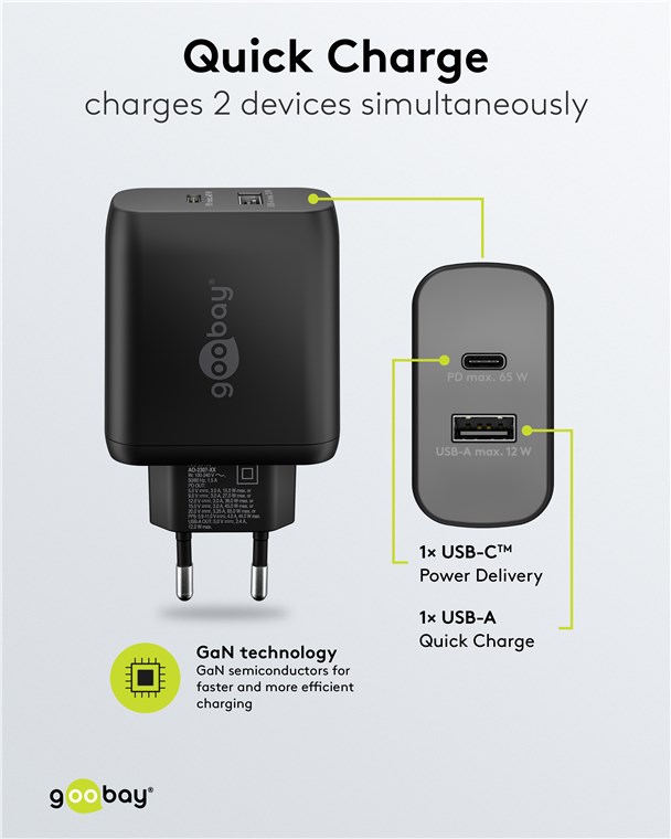 USB-Netzteil Goobay 1xUSB-C 1xUSB-A 4,0A 65W PD GaN schw.
