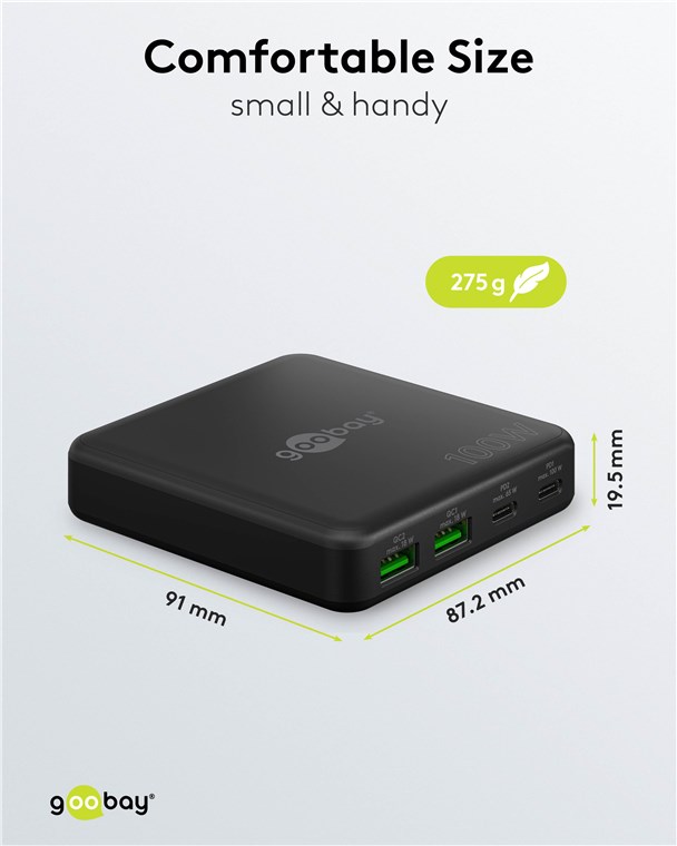 USB-Netzteil Goobay 2xUSB-C 2xUSB-A 100W PD GaN schwarz
