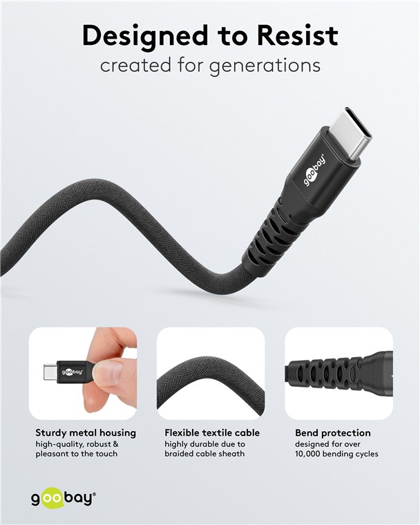 USB-Kabel Goobay USB2.0 Textil Type-C m/m 2,0m 60W