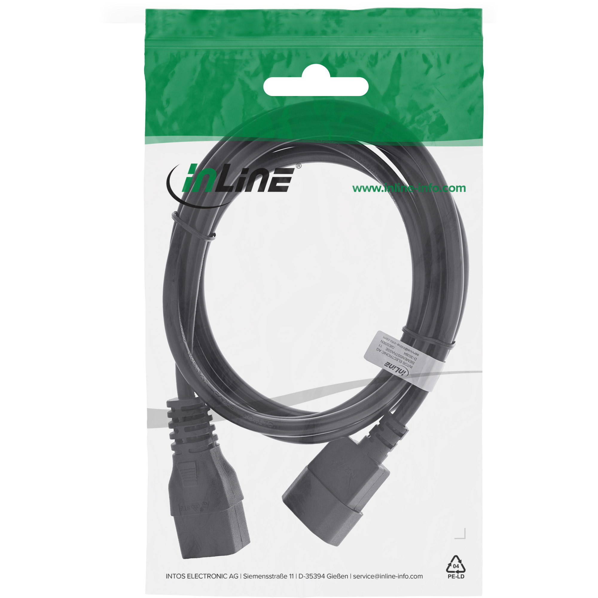 Netzkabel InLine Hochstrom Kaltgeräte m/f 1,5m schwarz