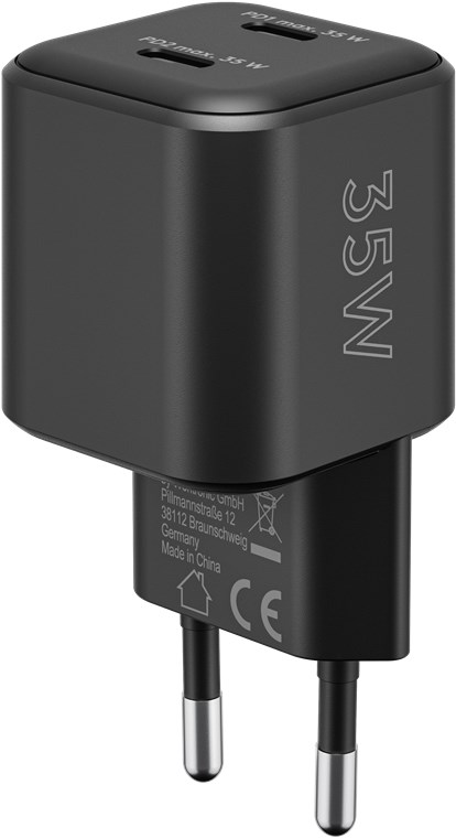 USB-Netzteil Goobay 2xUSB-C 35W PD GaN schwarz