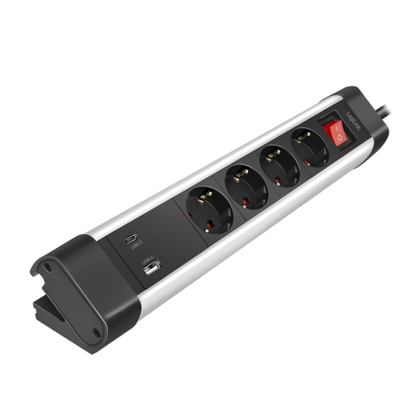 Steckdosenleiste LogiLink sw 4xSchutzko 2xUSB 1,5m Schalter