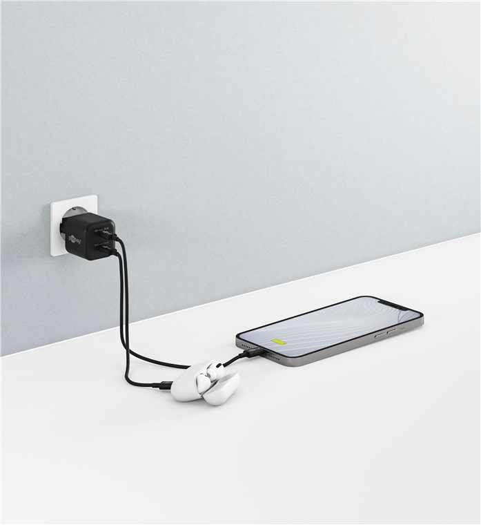 USB-Netzteil Goobay 2xUSB-C 35W PD GaN schwarz
