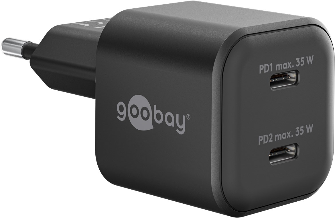 USB-Netzteil Goobay 2xUSB-C 35W PD GaN schwarz
