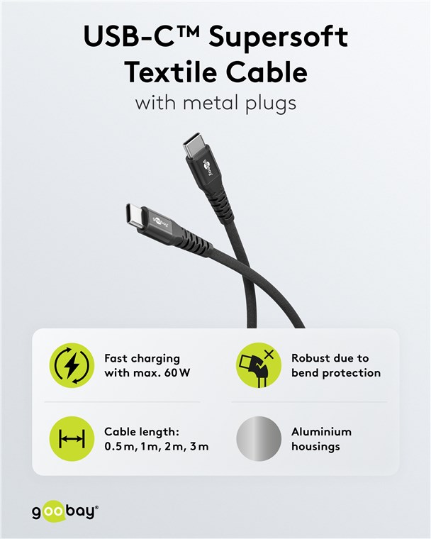 USB-Kabel Goobay USB2.0 Textil Type-C m/m 2,0m 60W