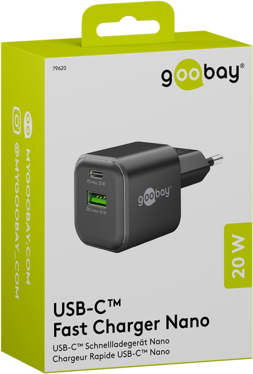 USB-Netzteil Goobay 1xUSB-C 1xUSB-A 20W PD GaN schwarz