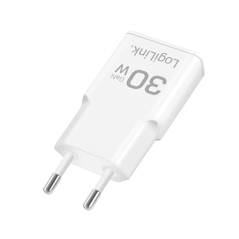 USB-Netzteil LogiLink 1xUSB-C 1xUSB-A 30W PD GaN weiß