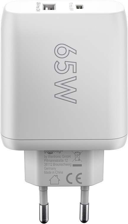 Netzgerät Goobay USB-C/USB-A weiß 5-20VDC 65W PD GaN