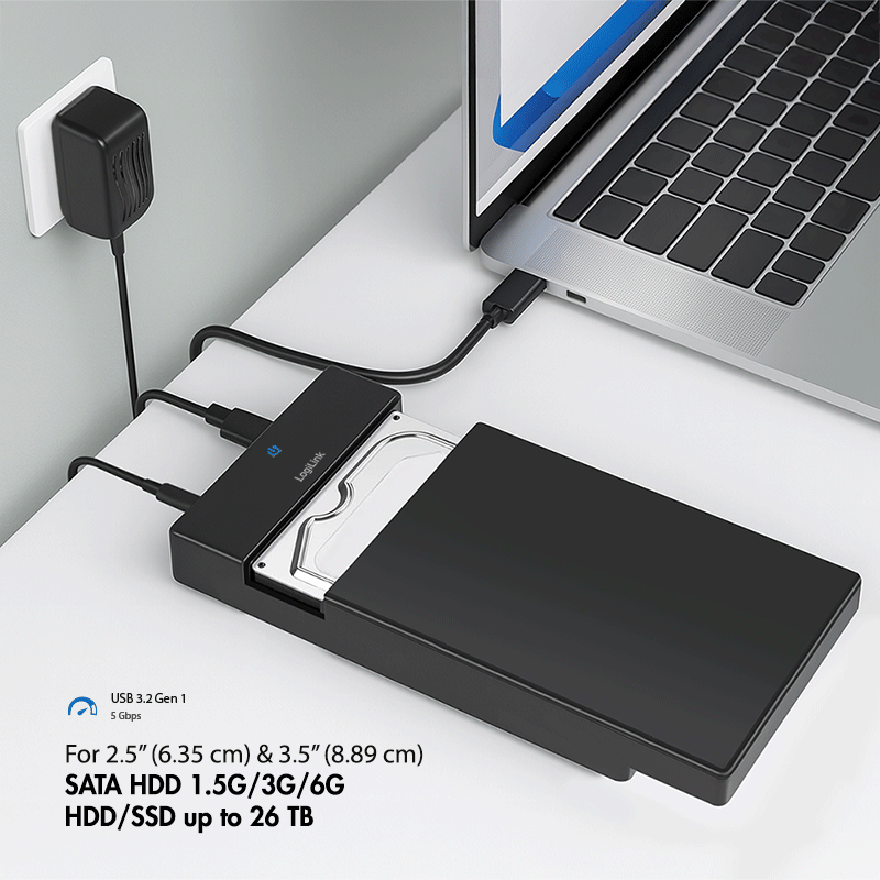 Gehäuse LogiLink 3,5-Zoll- SATA USB3.2 USB-C/-A schwarz