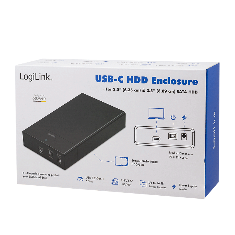 Gehäuse LogiLink 3,5-Zoll- SATA USB3.2 USB-C/-A schwarz