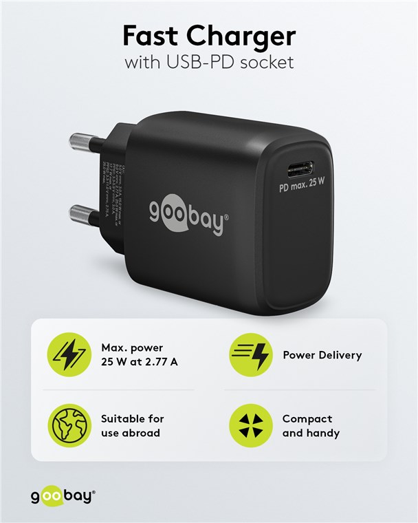 Netzgerät Goobay USB-C schwarz 3,3V-11VDC 25W Power Delivery