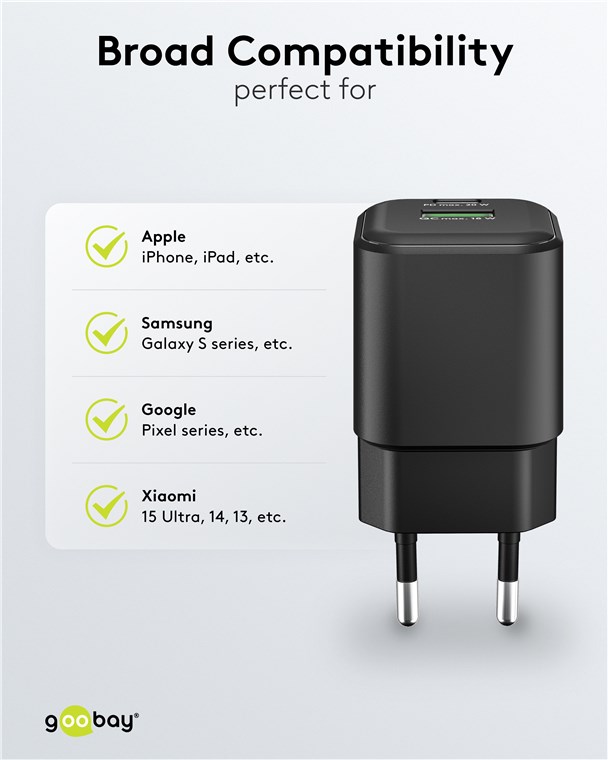 USB-Netzteil Goobay 1xUSB-C 1xUSB-A 20W PD GaN schwarz