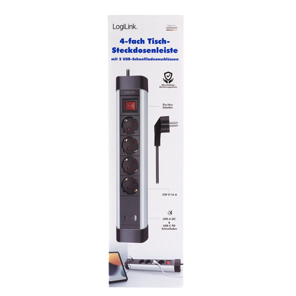 Steckdosenleiste LogiLink sw 4xSchutzko 2xUSB 1,5m Schalter