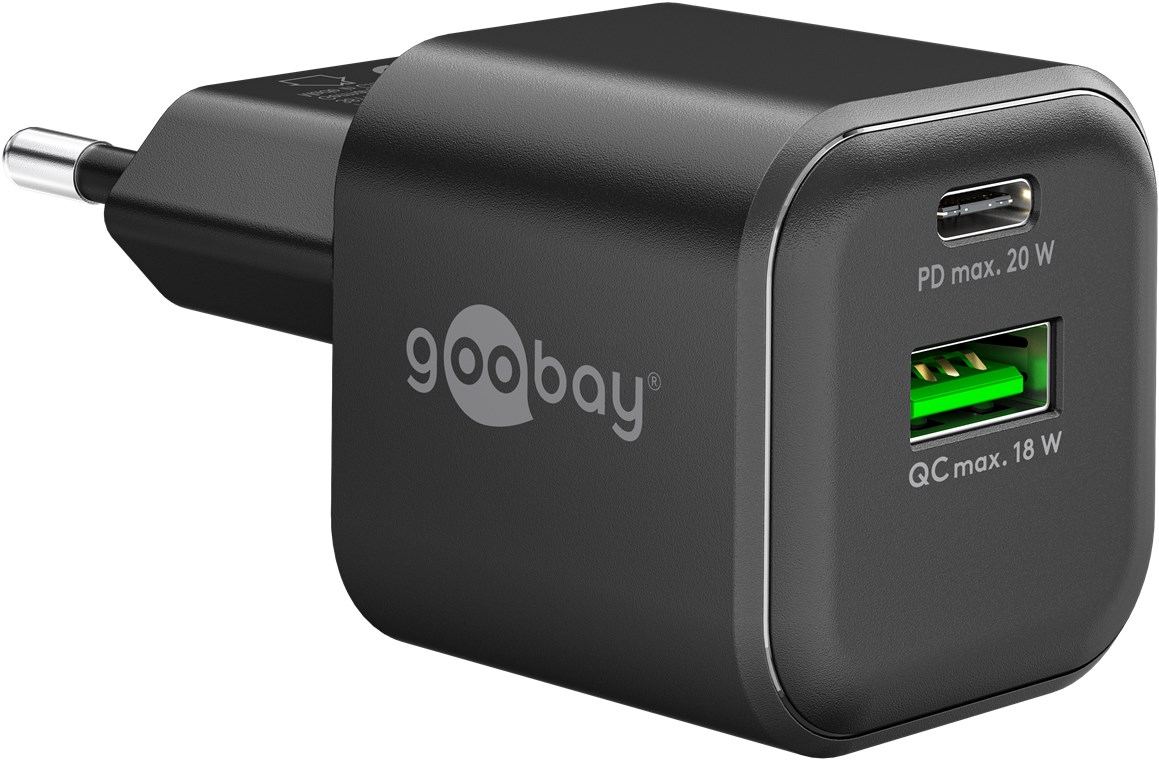 USB-Netzteil Goobay 1xUSB-C 1xUSB-A 20W PD GaN schwarz
