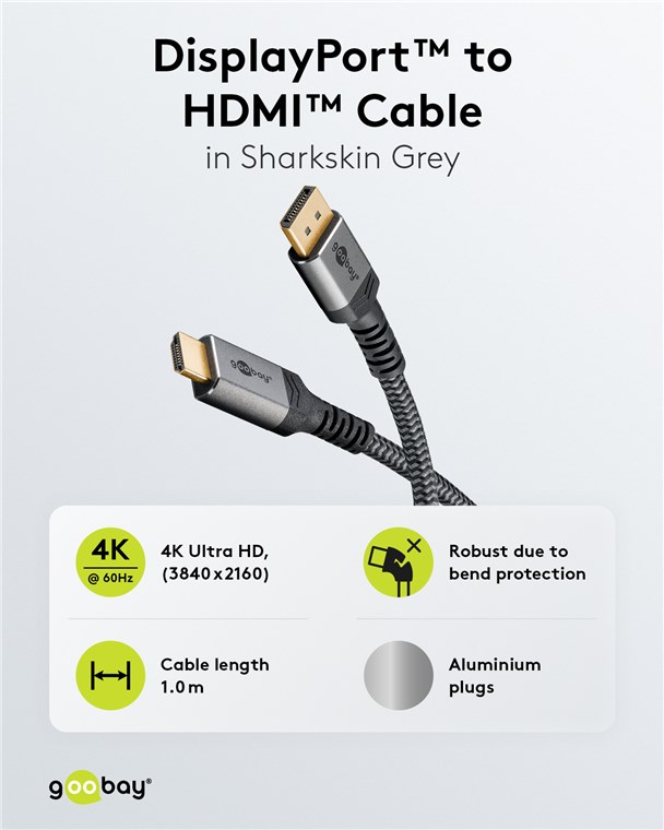 DisplayPort-Kabel Goobay Plus DP-m/HDMI-A-m 2,0m DP1.2