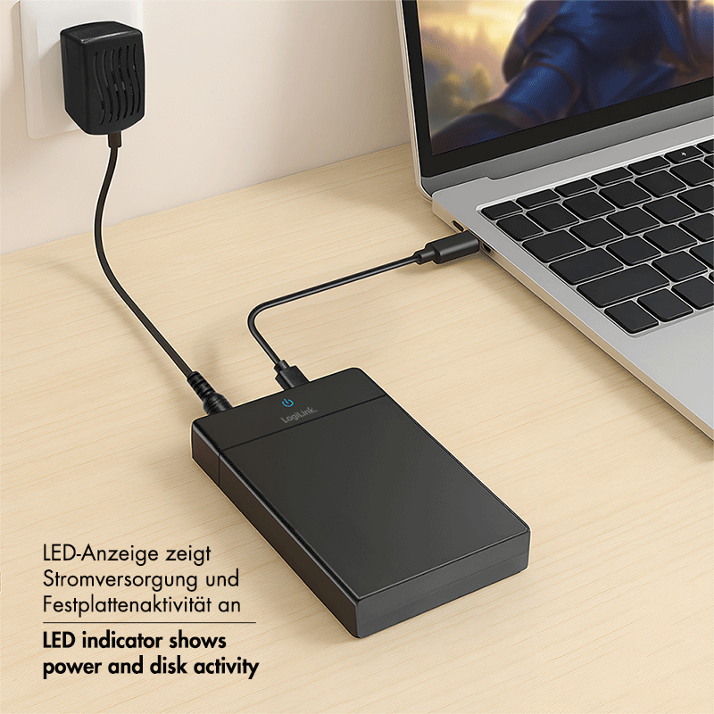 Gehäuse LogiLink 3,5-Zoll- SATA USB3.2 USB-C/-A schwarz