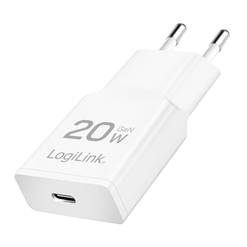 USB-Netzteil LogiLink 1xUSB-C 20W PD GaN weiß