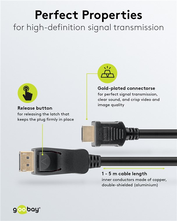 DisplayPort-Kabel Goobay DP-m/HDMI-A-m 5,0m DP1.2