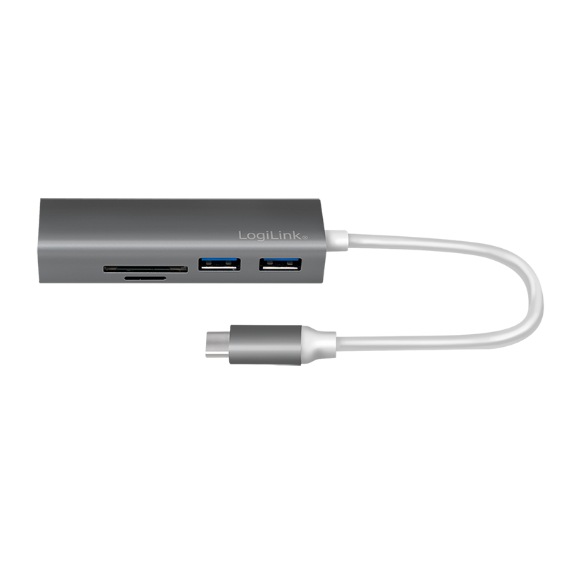 USB-Hub LogiLink Type-C 3-Port USB3.0 grau Kartenleser USB-Hub LogiLink Type-C 3-Port USB3.0 grau Kartenleser