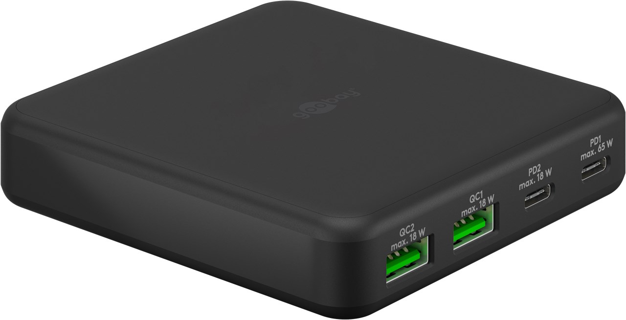 USB-Netzteil Goobay 2xUSB-C 2xUSB-A 65W PD GaN schwarz
