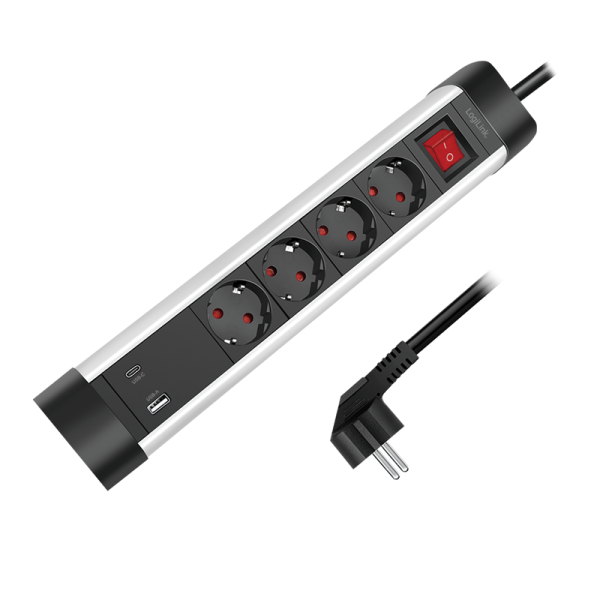 Steckdosenleiste LogiLink sw 4xSchutzko 2xUSB 1,5m Schalter