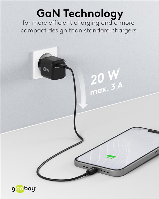 USB-Netzteil Goobay 1xUSB-C 20W PD GaN schwarz
