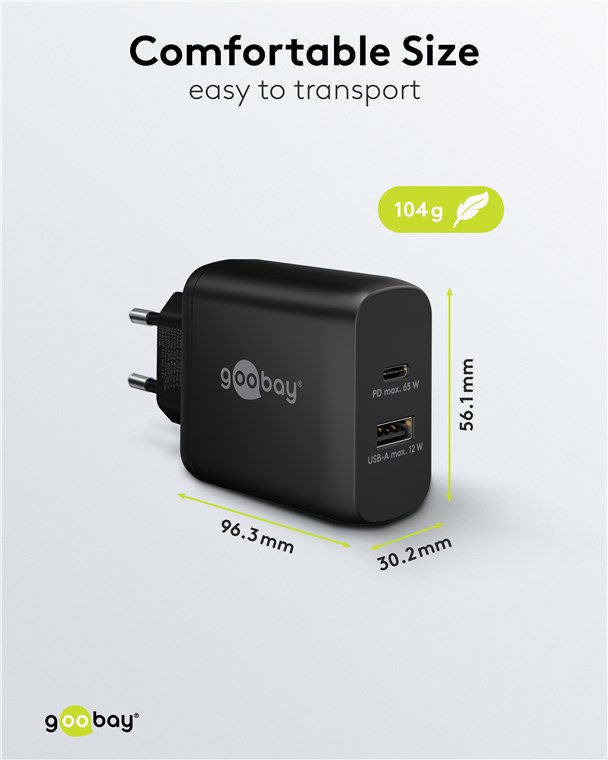 USB-Netzteil Goobay 1xUSB-C 1xUSB-A 4,0A 65W PD GaN schw.