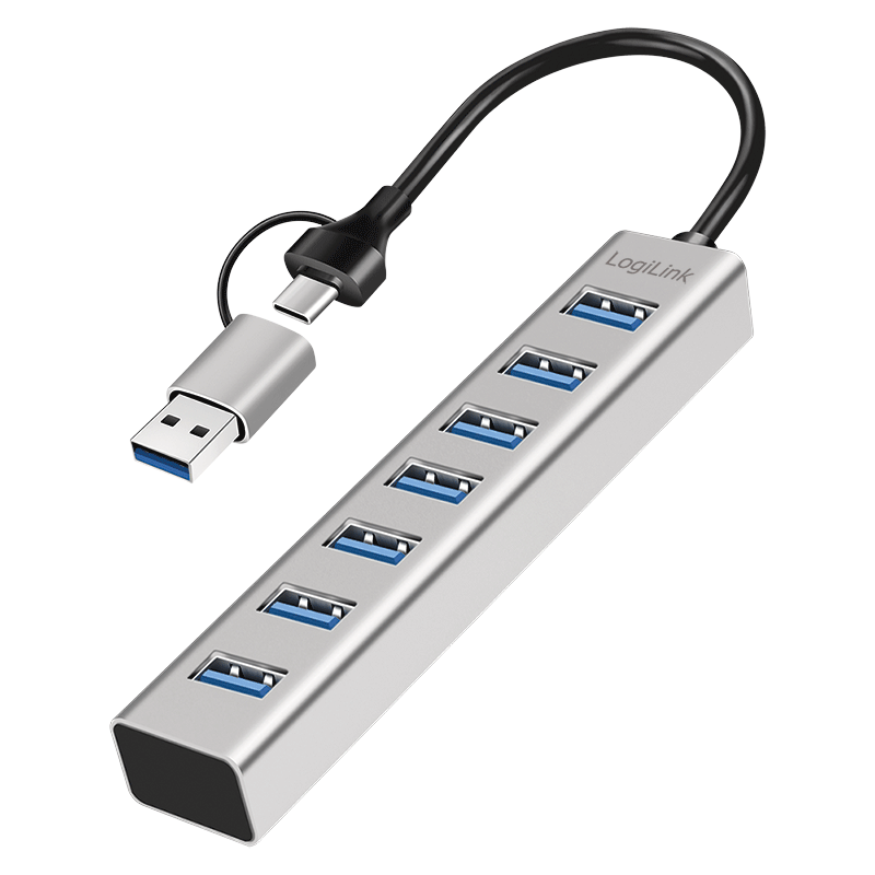 USB-Hub LogiLink Type-A/-C 7-Port USB3.2 silber Metall