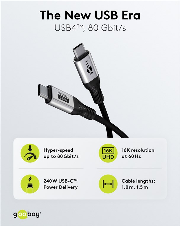 USB-Kabel Goobay USB4 Textil Type-C m/m 1,5m 240W 80GBit/s