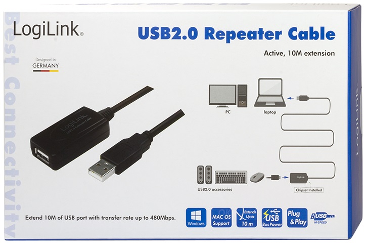 USB-Kabel LogiLink Repeater USB2.0 A-m/f 10m